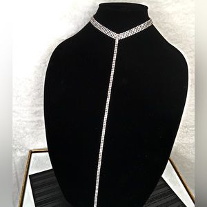 Long cleavage rhinestone choker necklace